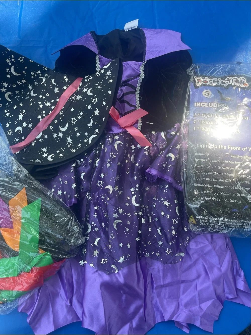 Halloween Girl's Purple Light Up Witch Costume w/ Broom NEW Child S (5-7 Yrs)